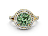 Yellow gold Fancy Green Round  Cut Double Halo Split Shank Diamond Ring with Prong Setting_48