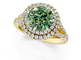 Yellow gold Fancy Green Round  Cut Double Halo Split Shank Diamond Ring with Prong Setting_49