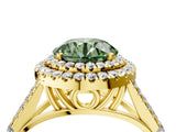 Yellow gold Fancy Green Round  Cut Double Halo Split Shank Diamond Ring with Prong Setting_52