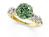 Yellow gold Fancy Green Round  Cut Five-Stone Prong Set Diamond Ring with Classic Band_34