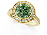 Yellow gold Fancy Green Round Cut Halo Bezel Diamond Pave Band Ring_1