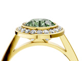 Yellow gold Fancy Green Round Cut Halo Bezel Diamond Pave Band Ring_4