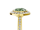 Yellow gold Fancy Green Round Cut Halo Bezel Diamond Pave Band Ring_5