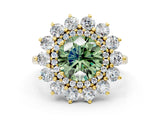 Yellow gold Fancy Green Round Cut Halo Cluster Diamond Ring with Pave Band and Four-Prong Setting_12