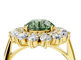 Yellow gold Fancy Green Round Cut Halo Cluster Diamond Ring with Pave Band and Four-Prong Setting_16