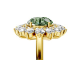 Yellow gold Fancy Green Round Cut Halo Cluster Diamond Ring with Pave Band and Four-Prong Setting_17