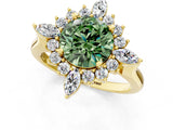 Yellow gold Fancy Green Round Cut Halo Diamond Cluster Ring with Marquise and Round Stones on a White Gold Band with Prong Setting_1
