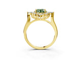 Yellow gold Fancy Green Round Cut Halo Diamond Cluster Ring with Marquise and Round Stones on a White Gold Band with Prong Setting_3