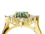 Yellow gold Fancy Green Round Cut Halo Diamond Cluster Ring with Marquise and Round Stones on a White Gold Band with Prong Setting_4