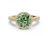 Yellow gold Fancy Green Round  Cut Halo Diamond Engagement Ring with Pave Band and Four-Prong Setting_28