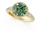 Yellow gold Fancy Green Round  Cut Halo Diamond Engagement Ring with Pave Band and Four-Prong Setting_29