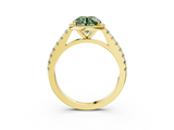 Yellow gold Fancy Green Round  Cut Halo Diamond Engagement Ring with Pave Band and Four-Prong Setting_31