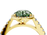 Yellow gold Fancy Green Round  Cut Halo Diamond Engagement Ring with Pave Band and Four-Prong Setting_32