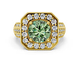 Yellow gold Fancy Green Round Cut Halo Diamond Engagement Ring with Pave Split Shank and Four-Prong Setting_18