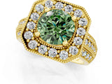 Yellow gold Fancy Green Round Cut Halo Diamond Engagement Ring with Pave Split Shank and Four-Prong Setting_19