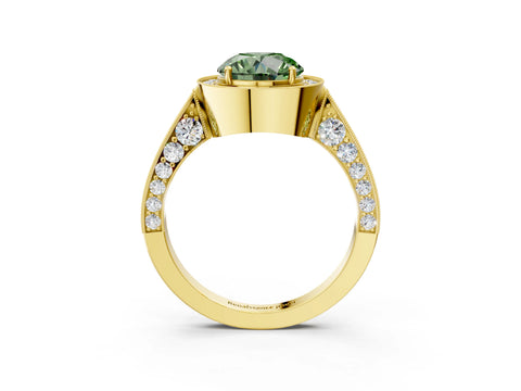 Yellow gold Fancy Green Round Cut Halo Diamond Engagement Ring with Split Shank Band and Four-Prong Setting_3