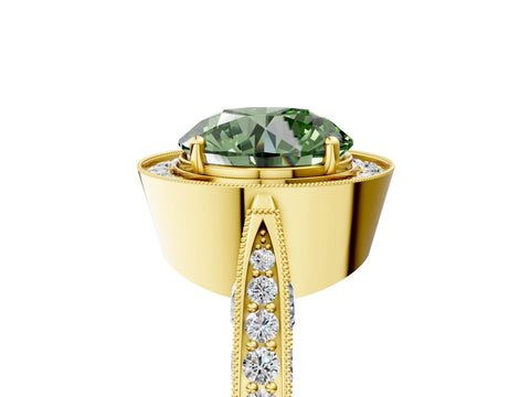 Yellow gold Fancy Green Round Cut Halo Diamond Engagement Ring with Split Shank Band and Four-Prong Setting_5