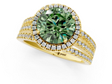 Yellow gold Fancy Green Round  Cut Halo Diamond Engagement Ring with Split Shank and Four-Prong Setting_21