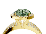 Yellow gold Fancy Green Round  Cut Halo Diamond Engagement Ring with Split Shank and Four-Prong Setting_24