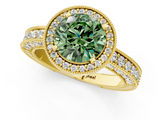 Yellow gold Fancy Green Round  Cut Halo Diamond Pave Band Ring with Four-Prong Setting_26
