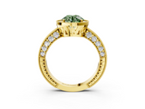 Yellow gold Fancy Green Round  Cut Halo Diamond Pave Band Ring with Four-Prong Setting_28