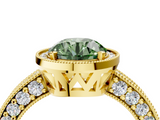 Yellow gold Fancy Green Round  Cut Halo Diamond Pave Band Ring with Four-Prong Setting_29