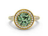 Yellow gold Fancy Green Round  Cut Halo Diamond Pave Band with Four-Prong Setting_37