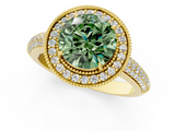 Yellow gold Fancy Green Round  Cut Halo Diamond Pave Band with Four-Prong Setting_38