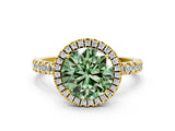 Yellow gold Fancy Green Round Cut Halo Diamond Pave Band with Prong Setting