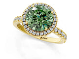 Yellow gold Fancy Green Round Cut Halo Diamond Pave Band with Prong Setting_1