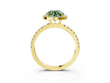 Yellow gold Fancy Green Round Cut Halo Diamond Pave Band with Prong Setting_3