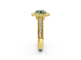 Yellow gold Fancy Green Round Cut Halo Diamond Ring with Beaded Split Shank and Four-Prong Setting_2