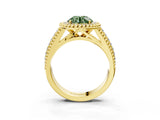 Yellow gold Fancy Green Round Cut Halo Diamond Ring with Beaded Split Shank and Four-Prong Setting_3