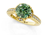Yellow gold Fancy Green Round  Cut Halo Diamond Ring with Channel Set Band and Four-Prong Setting_33