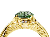 Yellow gold Fancy Green Round  Cut Halo Diamond Ring with Channel Set Band and Four-Prong Setting_36