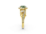 Yellow gold Fancy Green Round Cut Halo Diamond Ring with Milgrain and Bezel Accents on a Split Shank Band_14
