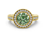 Yellow gold Fancy Green Round  Cut Halo Diamond Ring with Pavé Band and Four-Prong Setting_67