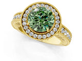 Yellow gold Fancy Green Round  Cut Halo Diamond Ring with Pavé Band and Four-Prong Setting_68
