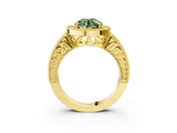 Yellow gold Fancy Green Round  Cut Halo Diamond Ring with Pavé Band and Four-Prong Setting_70