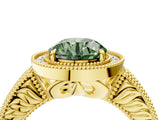Yellow gold Fancy Green Round  Cut Halo Diamond Ring with Pavé Band and Four-Prong Setting_71