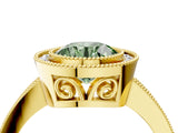 Yellow gold Fancy Green Round  Cut Halo Diamond Ring with Pavé Band and Milgrain Prong Setting_36