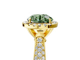 Yellow gold Fancy Green Round Cut Halo Diamond Ring with Pavé Band_5