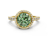 Yellow gold Fancy Green Round  Cut Halo Diamond Ring with Pave Band and Four-Prong Setting_24