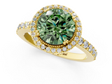 Yellow gold Fancy Green Round  Cut Halo Diamond Ring with Pave Band and Four-Prong Setting_25