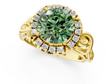 Yellow gold Fancy Green Round  Cut Halo Diamond Ring with Scrollwork Band and Four-Prong Setting_47