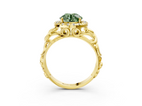 Yellow gold Fancy Green Round  Cut Halo Diamond Ring with Scrollwork Band and Four-Prong Setting_49