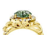 Yellow gold Fancy Green Round  Cut Halo Diamond Ring with Scrollwork Band and Four-Prong Setting_50