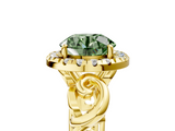Yellow gold Fancy Green Round  Cut Halo Diamond Ring with Scrollwork Band and Four-Prong Setting_51