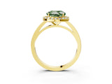 Yellow gold Fancy Green Round Cut Halo Diamond Ring with Solitaire Band and Prong Setting_3