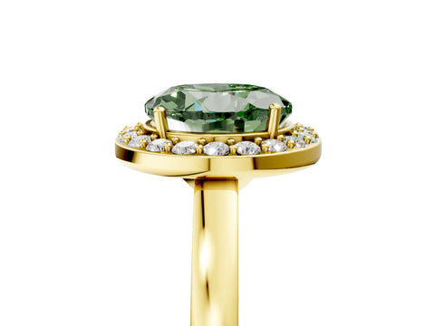 Yellow gold Fancy Green Round Cut Halo Diamond Ring with Solitaire Band and Prong Setting_5